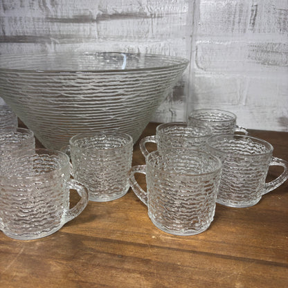 Vintage Anchor Hocking Soreno Punch Bowl And Cups