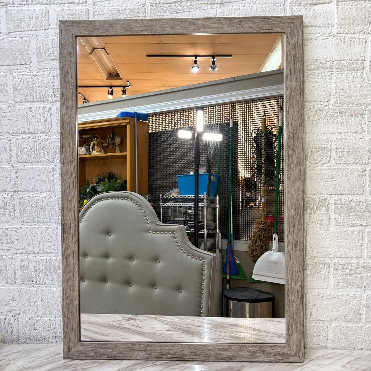 Gray Brown Weathered Faux Wood Framed Wall Mirror