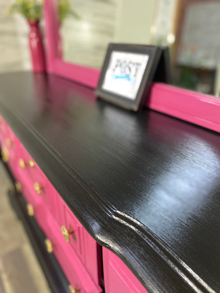 Hot Pink & Black Dresser W/ Mirror