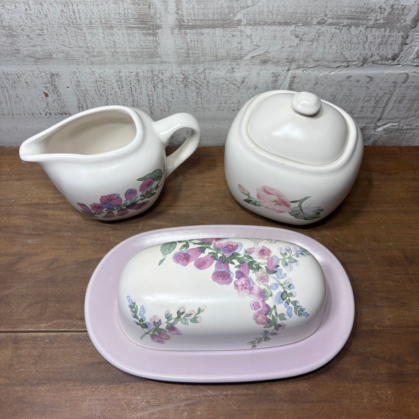 Vintage Pfaltzgraff Cape May Butter Dish, Creamer Pitcher, Covered Sugar Bowl Set