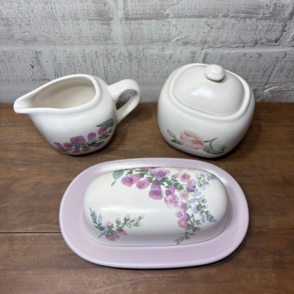 Vintage Pfaltzgraff Cape May Butter Dish, Creamer Pitcher, Covered Sugar Bowl Set