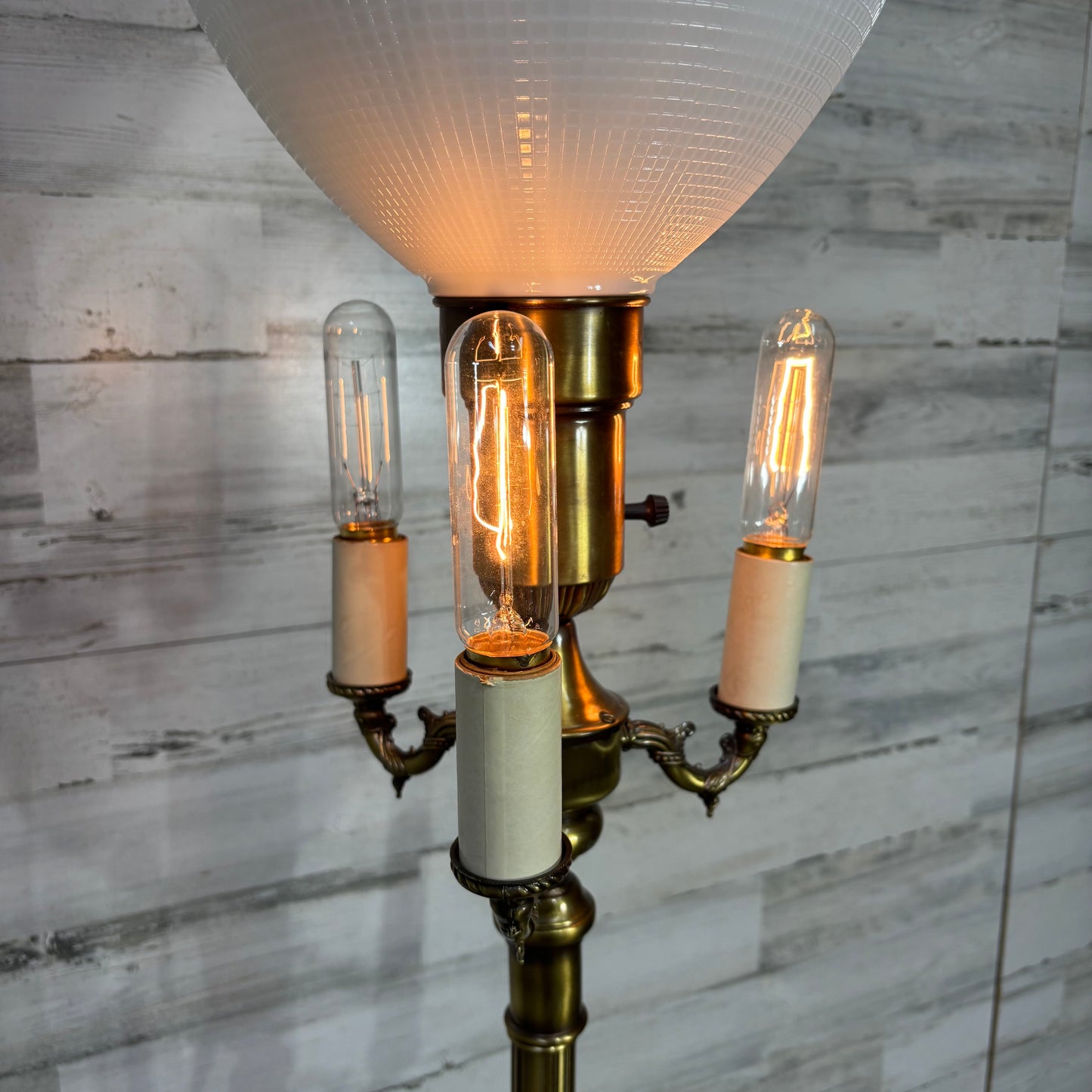Vintage Four Light Torchiere Milk Glass Floor Lamp