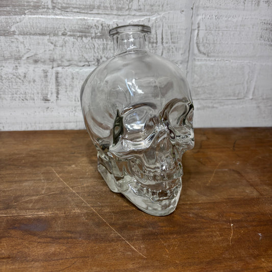 Clear Glass Skull Vase and Decorative Bottle