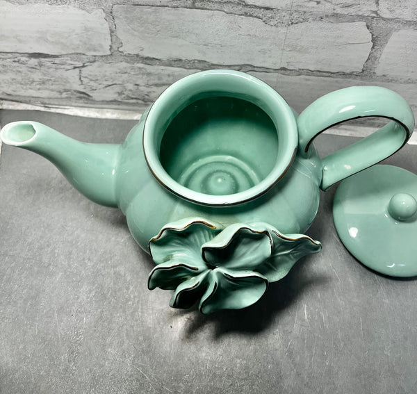 Vintage Flowered Teal Tea Pot