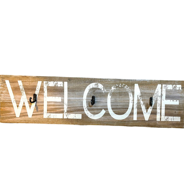 Rustic “Welcome” Sign W/ Hooks