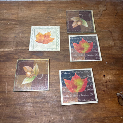 Glass Fall Leaf Coasters Set Of 5