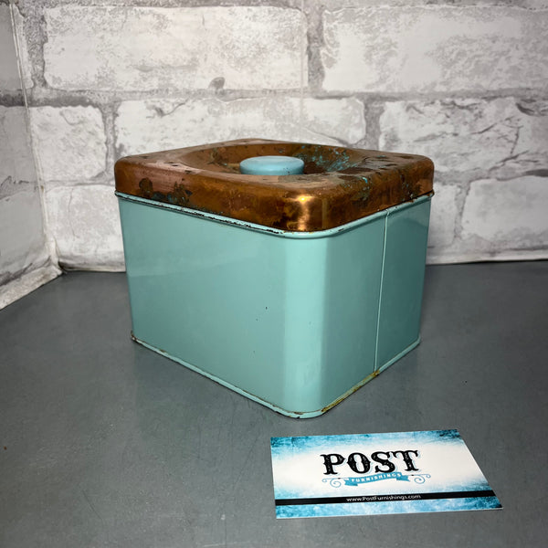 Vintage Lincoln Beautyware Turquoise And Copper Canister Set Of 3