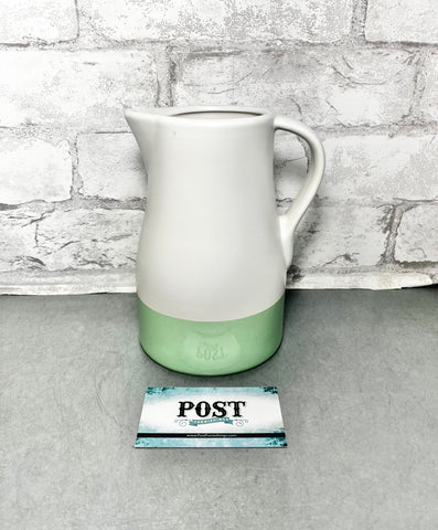 White W/ Green Ceramic Pitcher