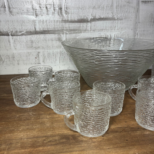 Vintage Anchor Hocking Soreno Punch Bowl And Cups