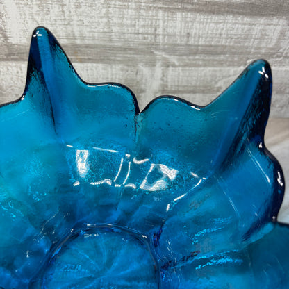 Vintage Viking Glass Textured Lotus Flower Bowl With Five Points