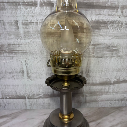 Vintage Hurricane Style Electric Table Lamp-Silver