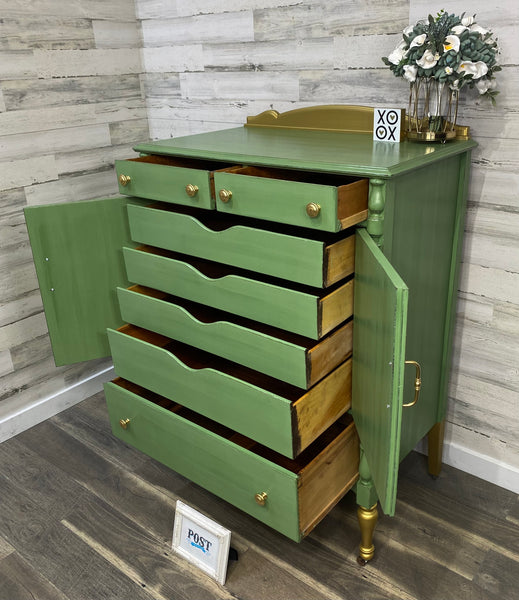 Green 7 Drawer Antique Dresser