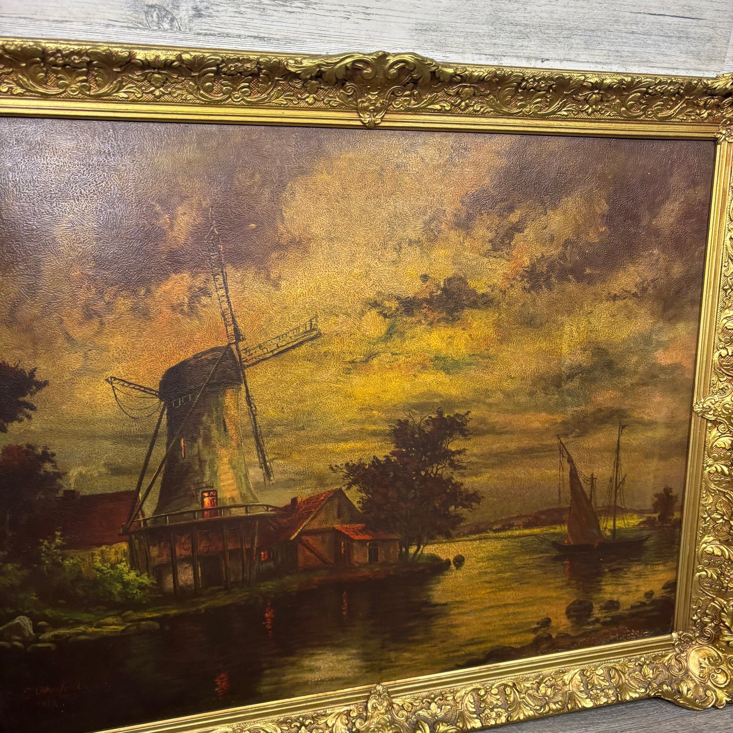 Vintage Dutch Windmill Art Textured Print Wall Art Print