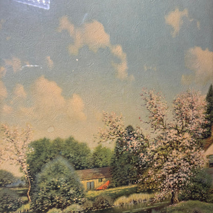 Vintage Cottage House Framed Painting