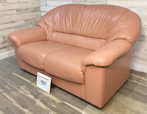 Pink Italian Leather Natuzzi Loveseat
