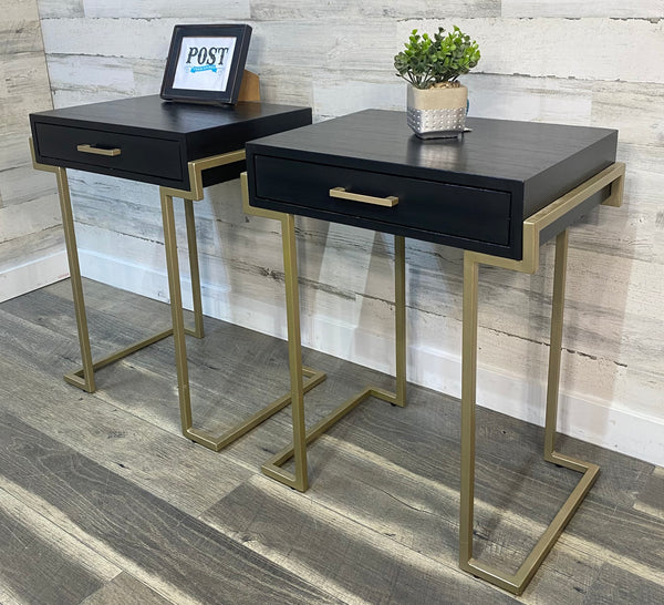 Set Of 2 Black & Gold Nightstands/ End Tables