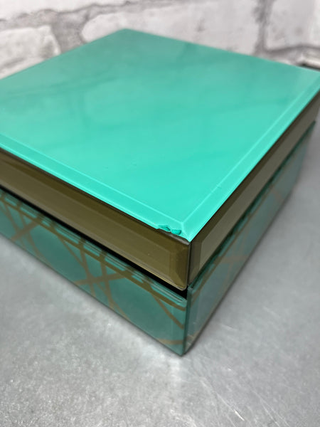 Teal And Gold Glass Jewelry Box