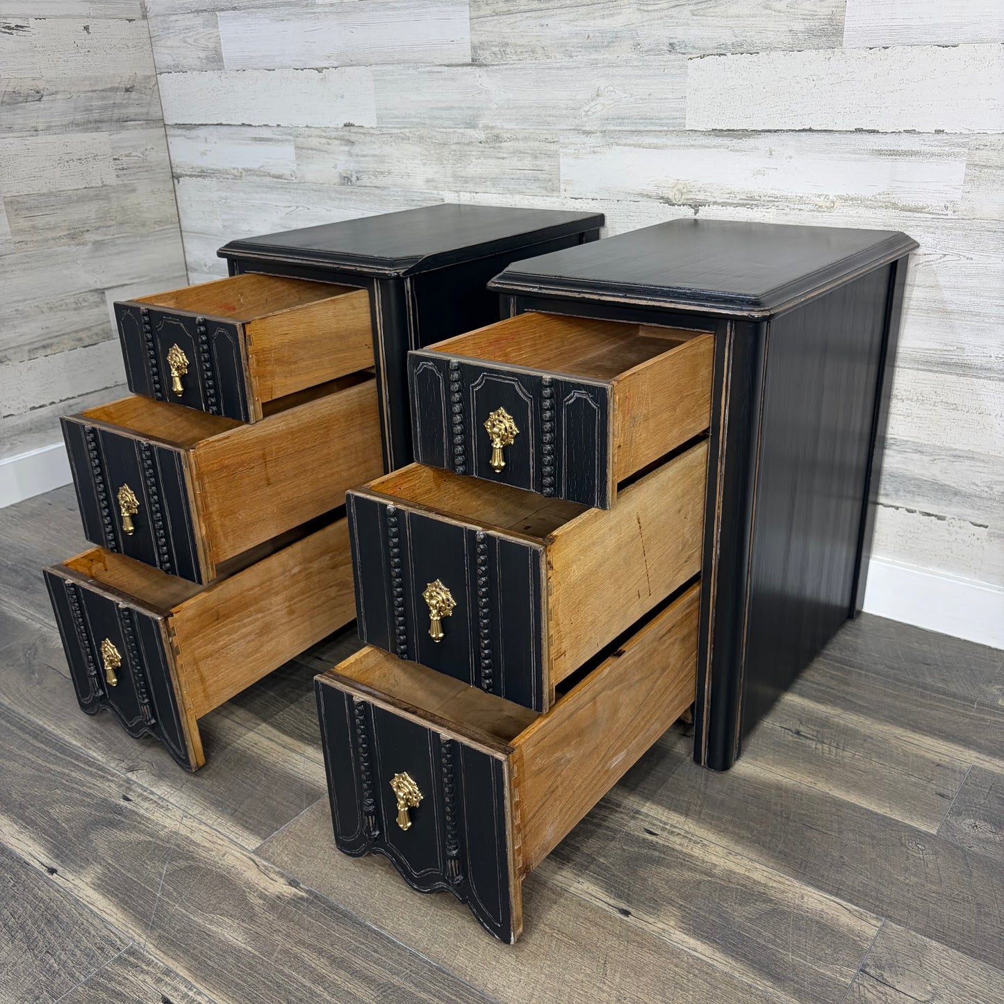 Set Of 2 Antique Black Nightstands