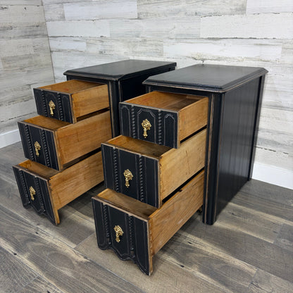 Set Of 2 Antique Black Nightstands