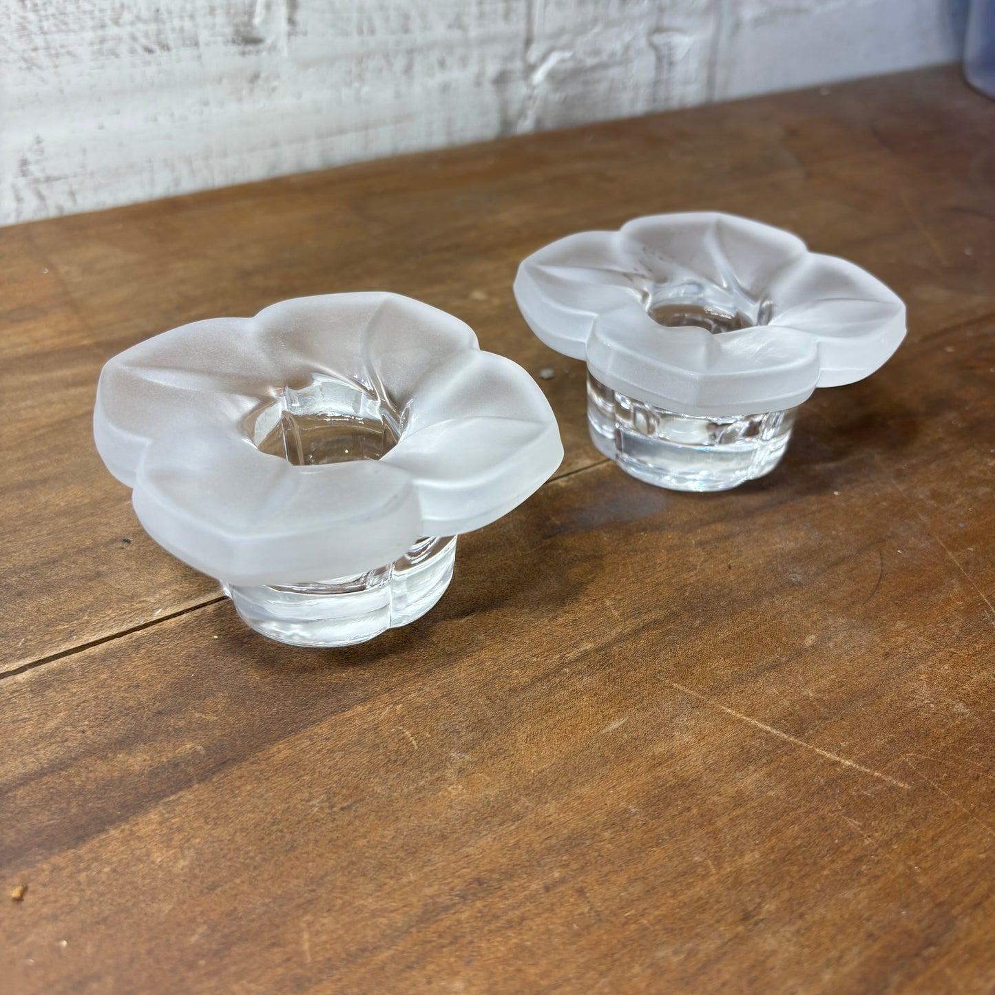 Vintage J.G. Durand France Frosted Glass Floral Candle Holders