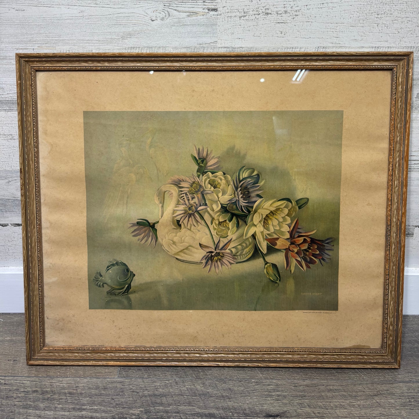 Vintage Floral & Swan Eugenia Grant Framed Print Framed Art