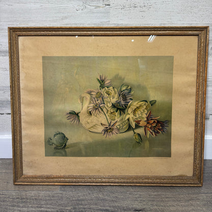 Vintage Floral & Swan Eugenia Grant Framed Print Framed Art