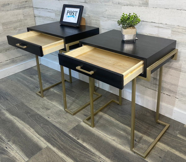 Set Of 2 Black & Gold Nightstands/ End Tables