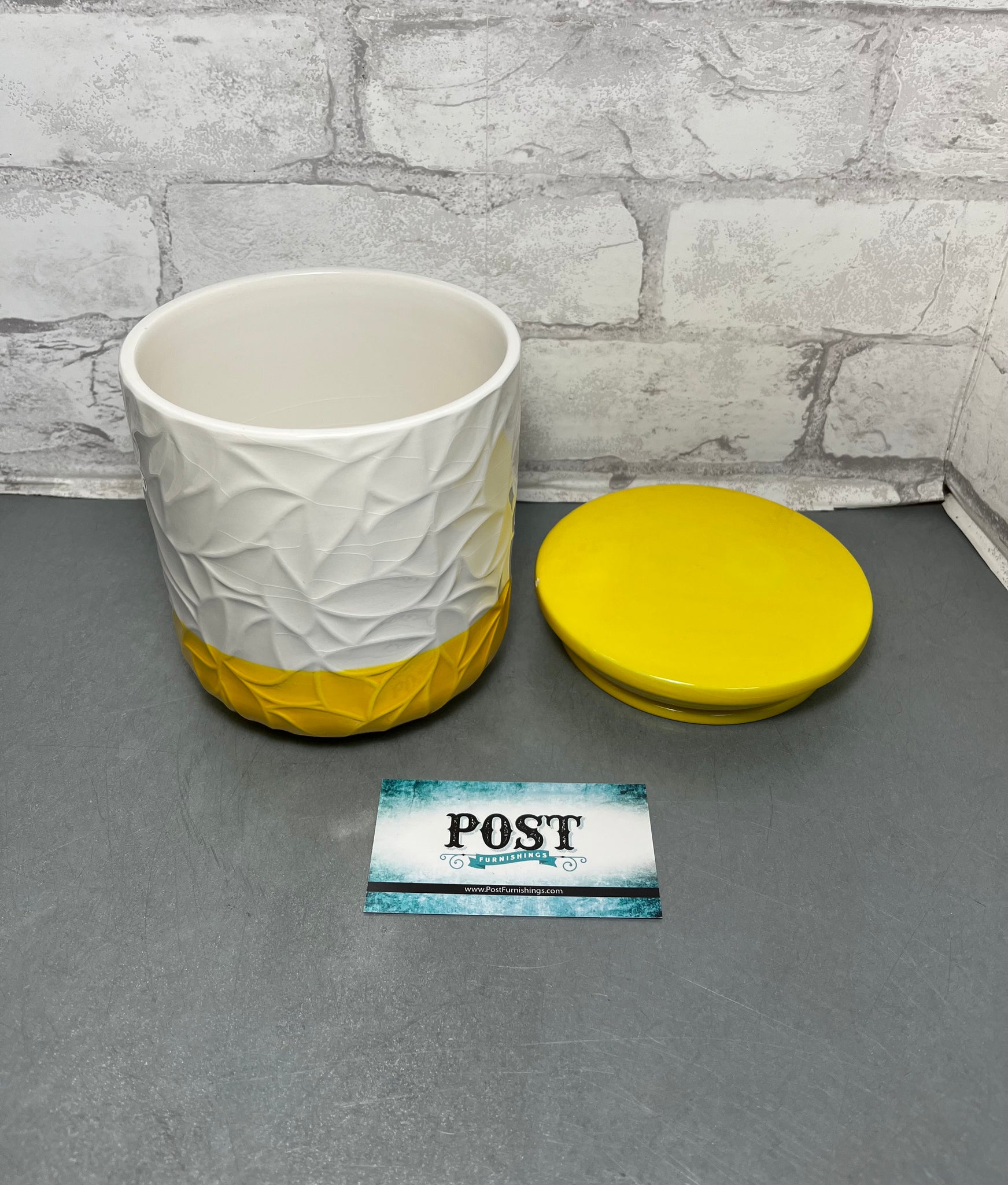 White And Yellow Ceramic Container