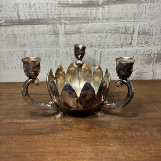 Vintage Leonard Silver Plate Lotus Flower Candle Holder