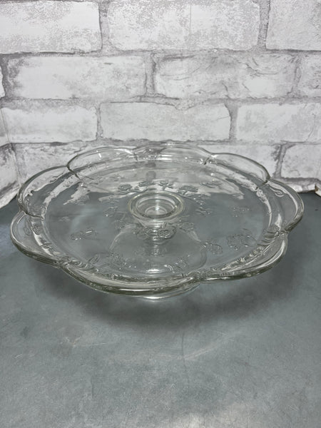 Vintage Raised Floral Pattern Glass Cake Stand