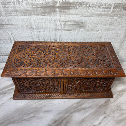 Vintage Carved Wooden Jewelry Chest