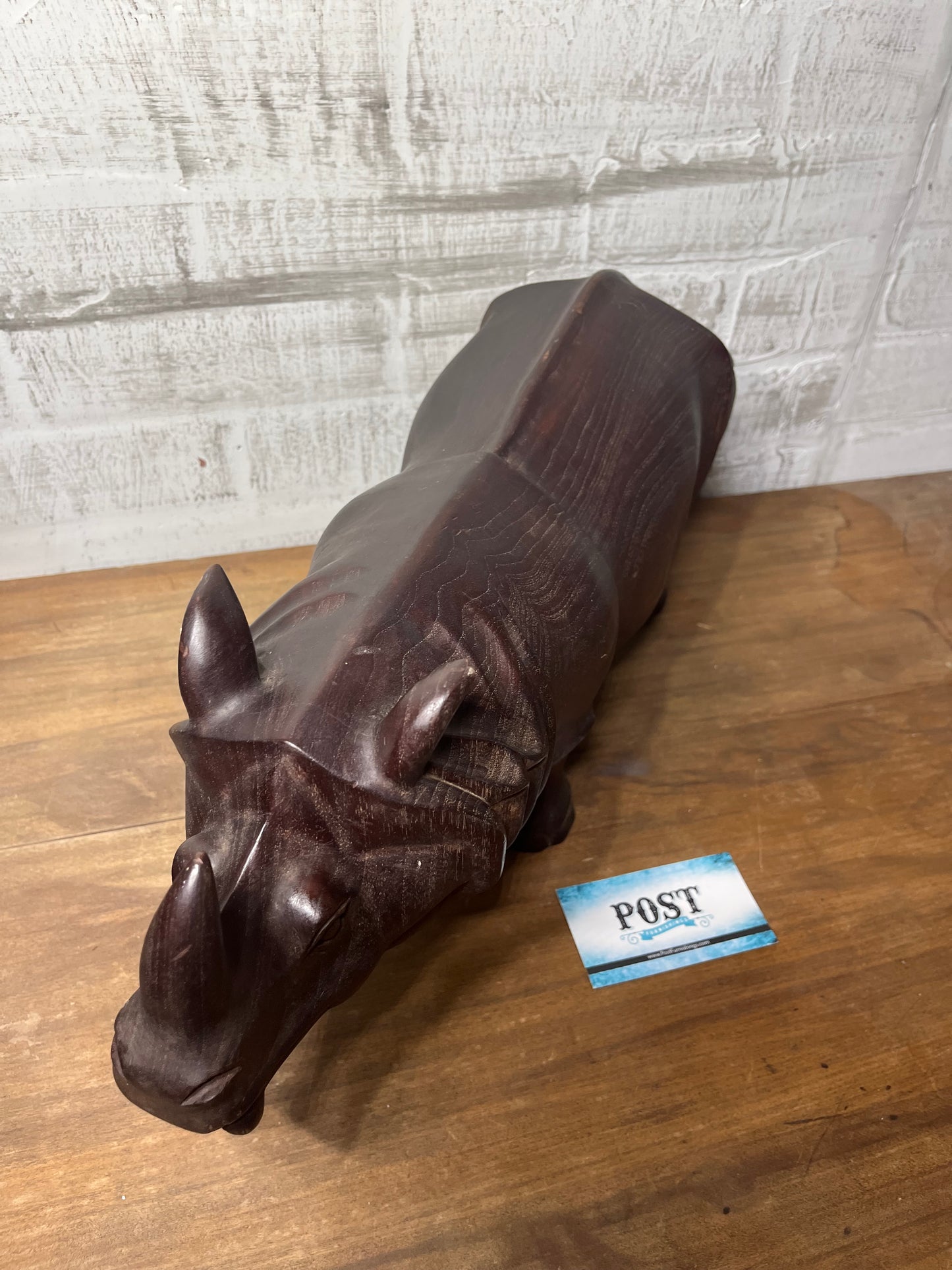 Carved Wooden Rhino Sculpture