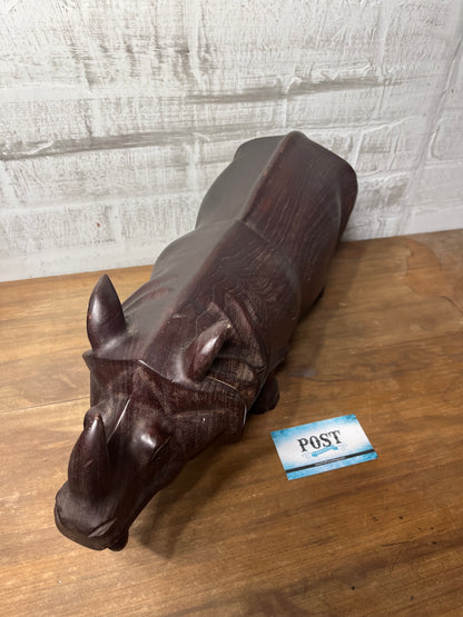 Carved Wooden Rhino Sculpture