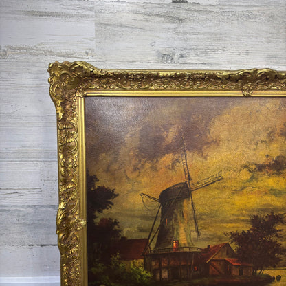 Vintage Dutch Windmill Art Textured Print Wall Art Print