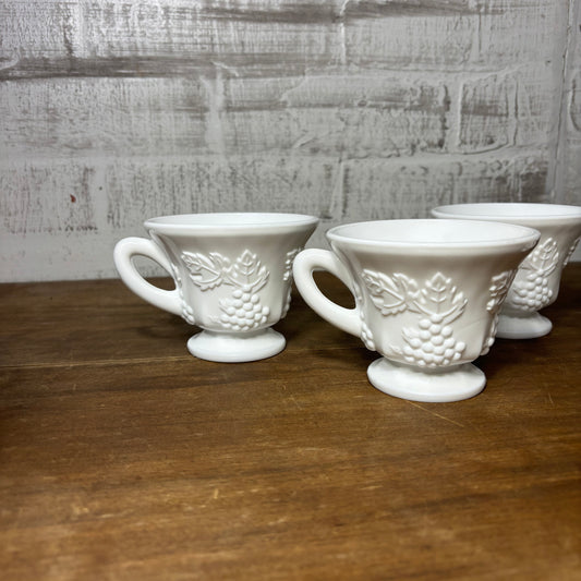 Vintage White Milk Glass Indiana Colony Harvest Grape Pedestal Tea Cups