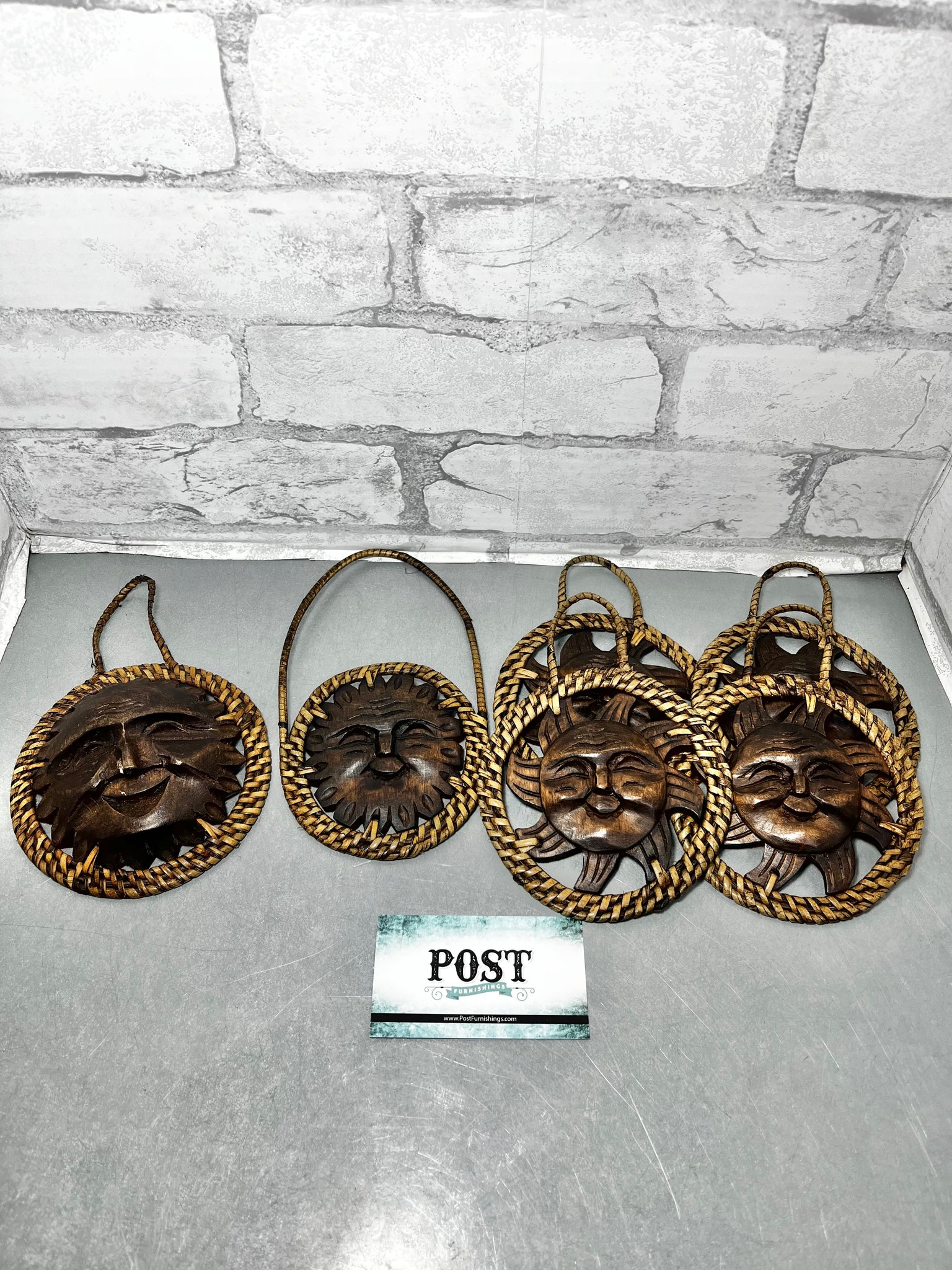 Set Of 6 Hanging Carved Wood Pieces