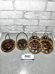 Set Of 6 Hanging Carved Wood Pieces