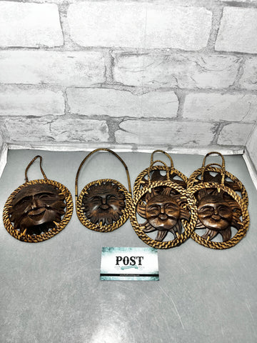 Set Of 6 Hanging Carved Wood Pieces