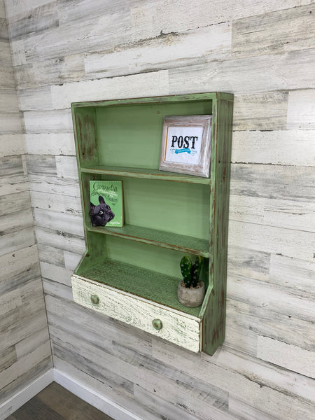 Green Rustic Wood Hanging Shelf