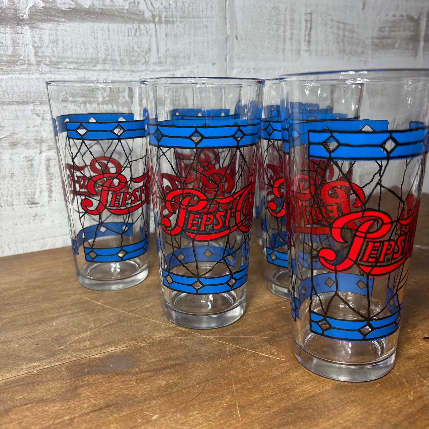 Vintage Pepsi Cola Tiffany Style Stain Glass Set Of 6