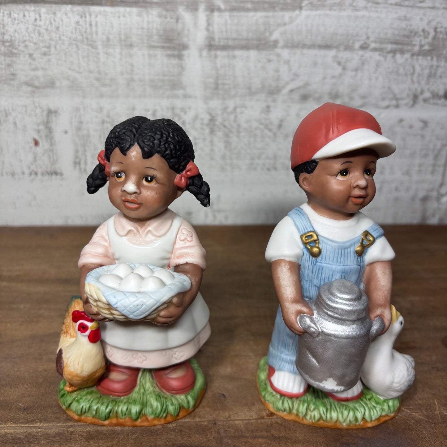 Vintage Home Interiors “Double Blessings” Boy And Duck Girl And Chicken Figurines