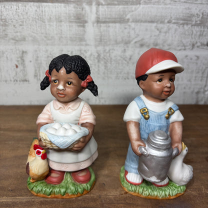 Vintage Home Interiors “Double Blessings” Boy And Duck Girl And Chicken Figurines