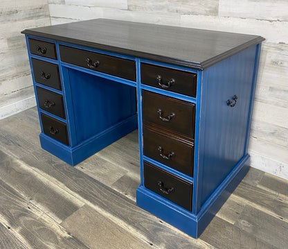 Navy Blue Desk W/ Dark Wood
