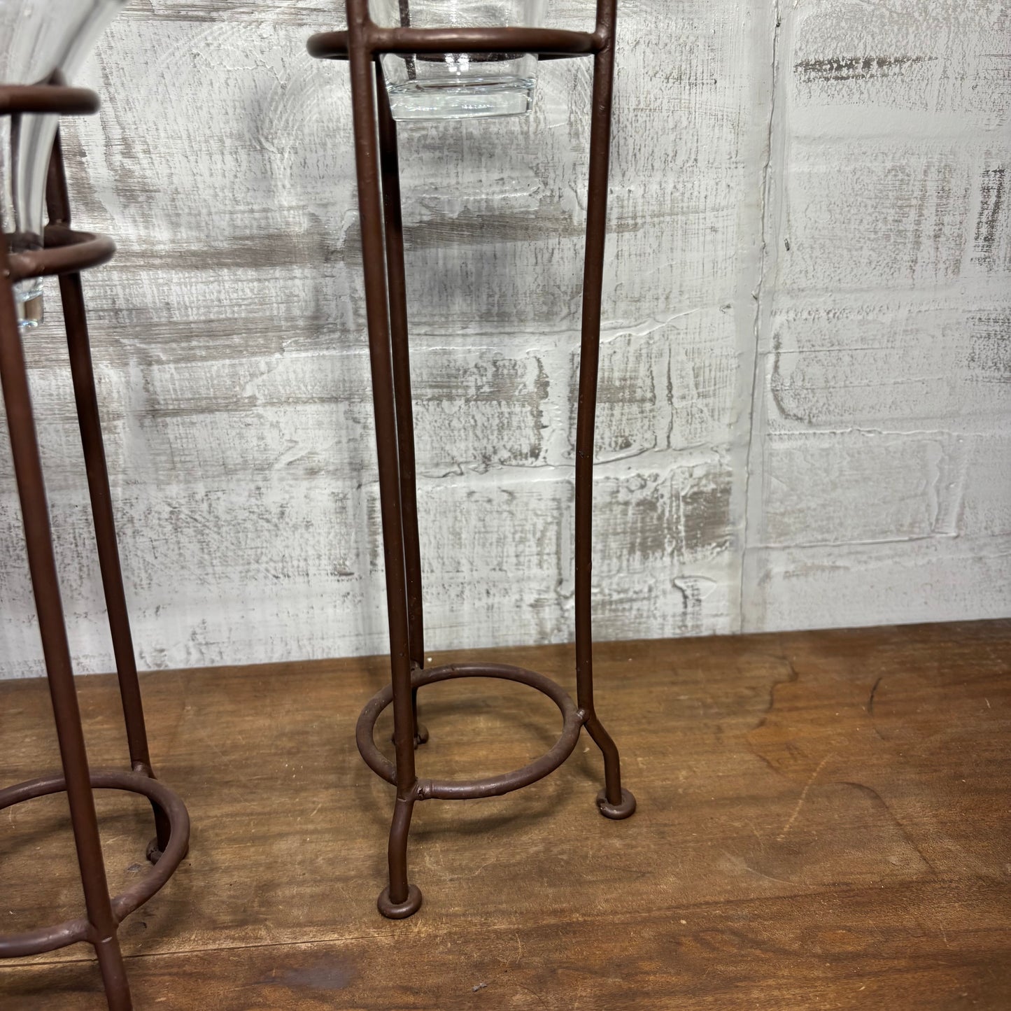 Wrought Iron Stands W/ Glass Candle Holders