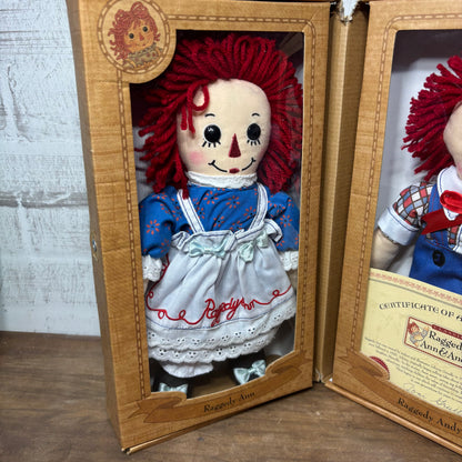 Raggedy Ann & Andy Dolls W/ Certificate Of Authenticity New In Box Set