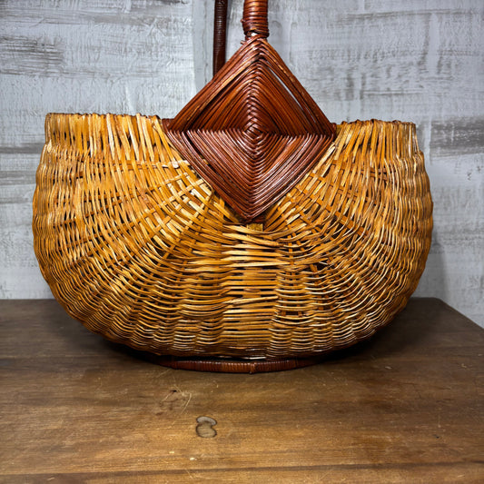 Vintage Hand-Woven Wicker Basket W/ Handle