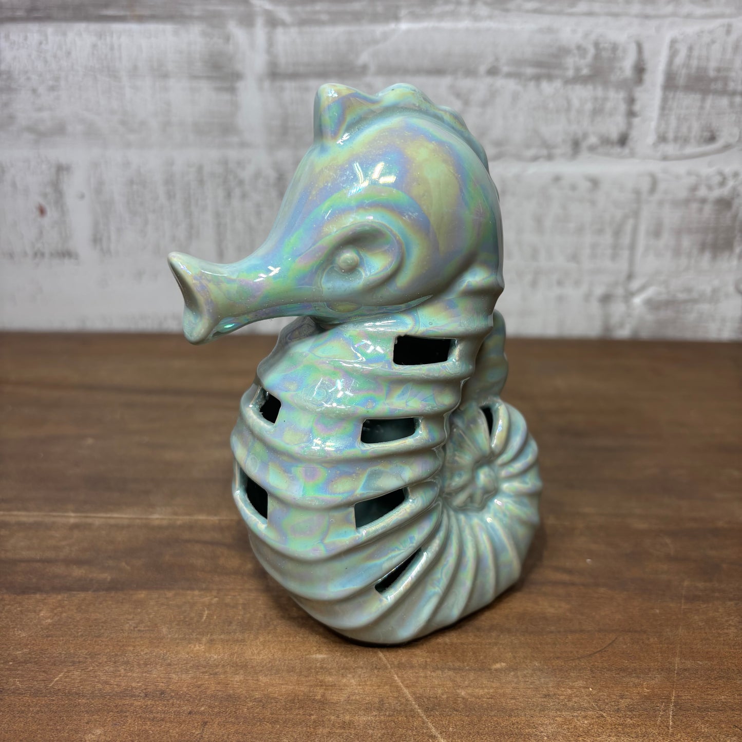 Blue Iridescent Seahorse Ceramic Potpourri Holder