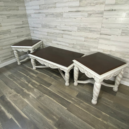 3pc White Coffee & End Table Set