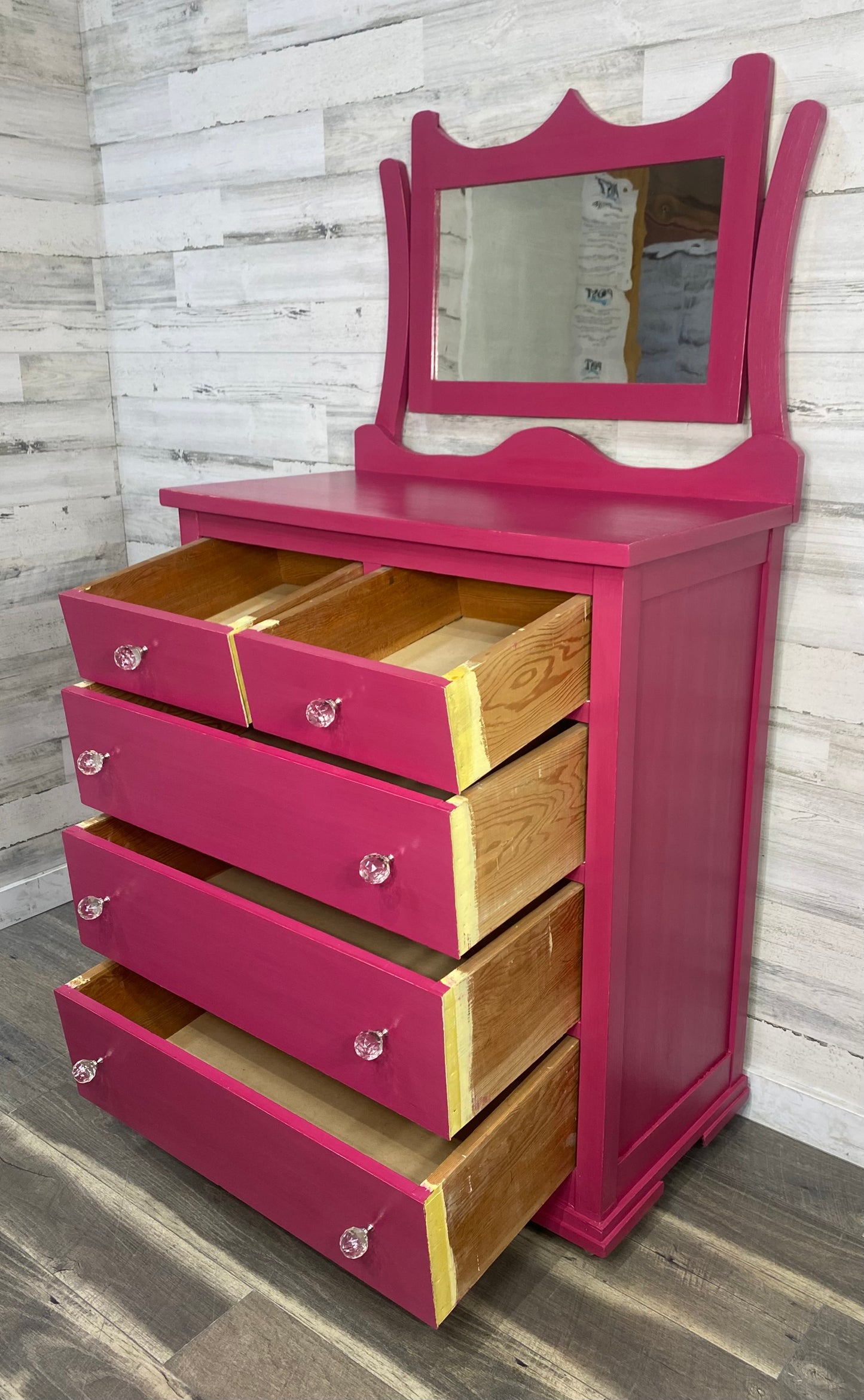 Hot Pink Antique Dresser W/ Mirror