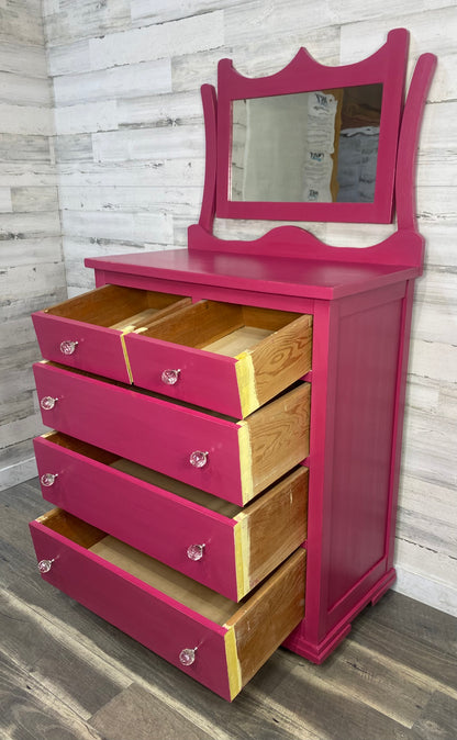 Hot Pink Antique Dresser W/ Mirror